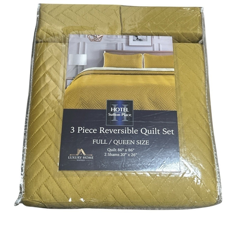 Sutton Place‎ 3 Piece Gold Quilt Set